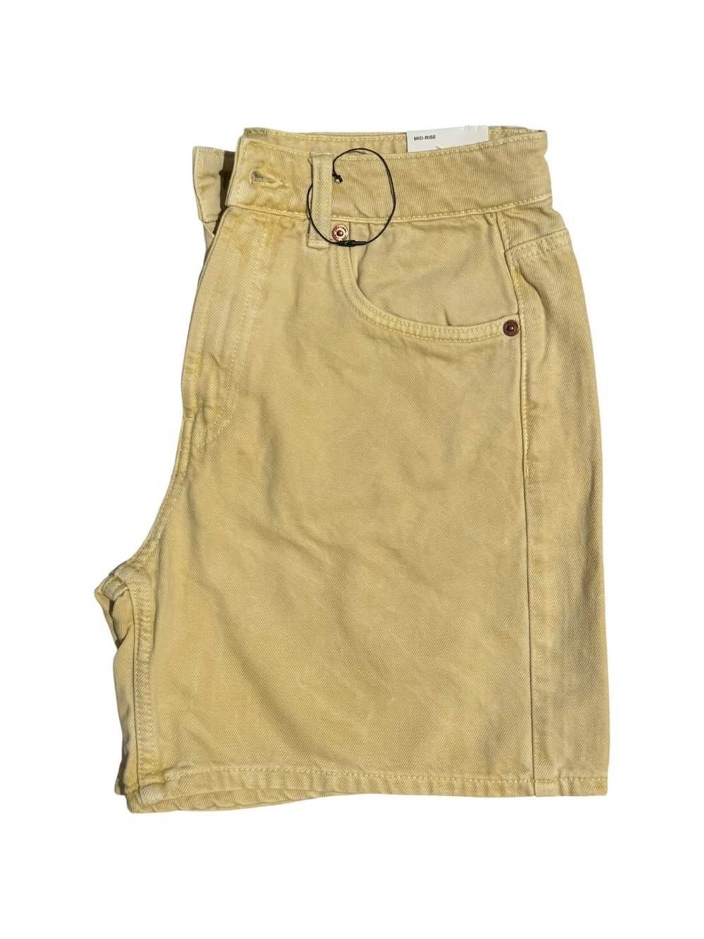 Zara TRF Mid-Rise Denim Bermuda Shorts NWT Yellow Cream Size 6 - Picture 4 of 7